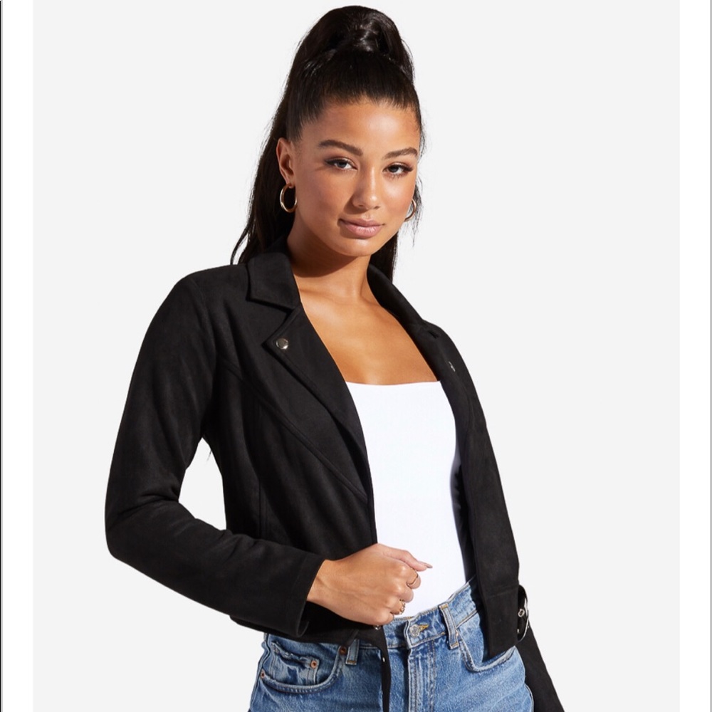 Faux Suede Belted Moto
